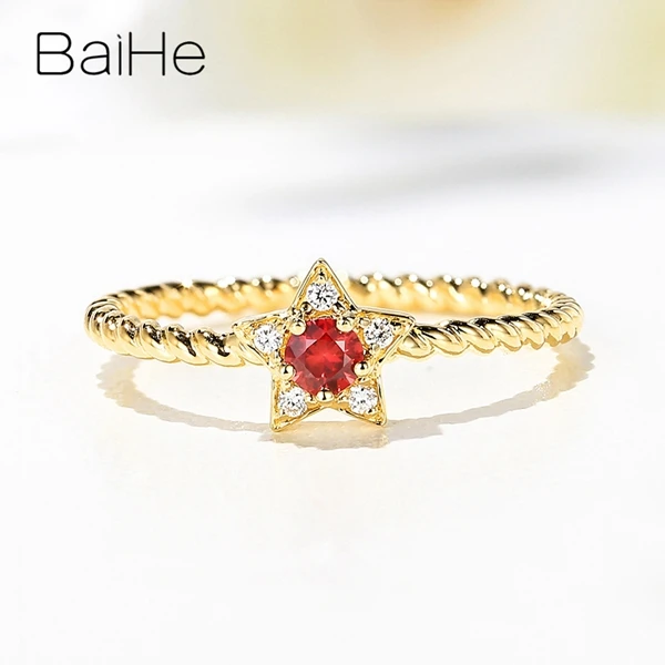 BAIHE Твердое 14 к желтое золото сертифицировано 0.1ct натуральный рубин 0.03ct бриллианты ювелирные изделия для женщин обручальное кольцо Модные ювелирные изделия кольцо