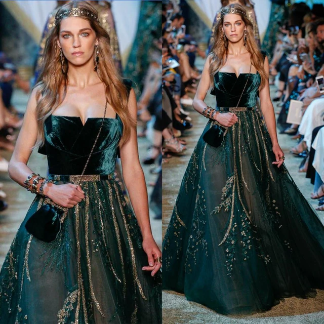 Luxury Dark Green Evening Dresses 2020 One Shoulder Zuhair Murad Dresses  Mermaid Sequined Prom Gown With Detachable Train Custom Made 583 From  Huang333, $84.58 | DHgate.Com