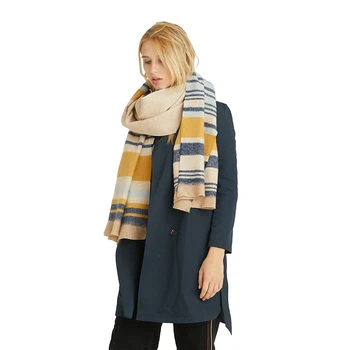 

2020fxfurs Autumn and Winter Scarf Female Patchwork Horizontal Stripe Thickening Versatile Decorative Shawl Versatile Style