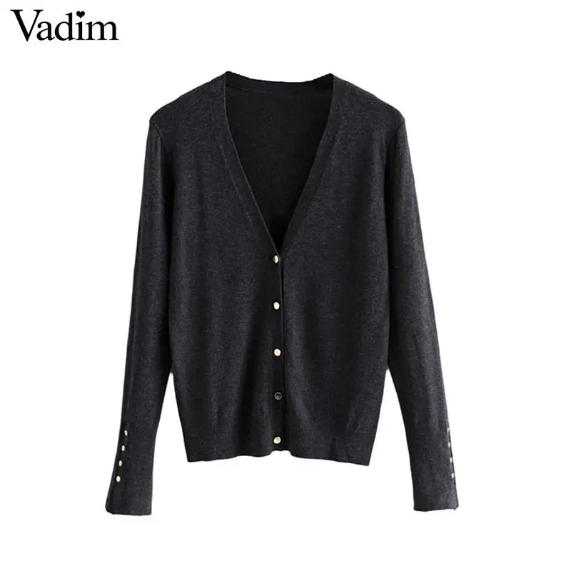

Vadim women solid knitted cardigans single breasted long sleeve stretchy sweater female casual vintage basic tops HA448