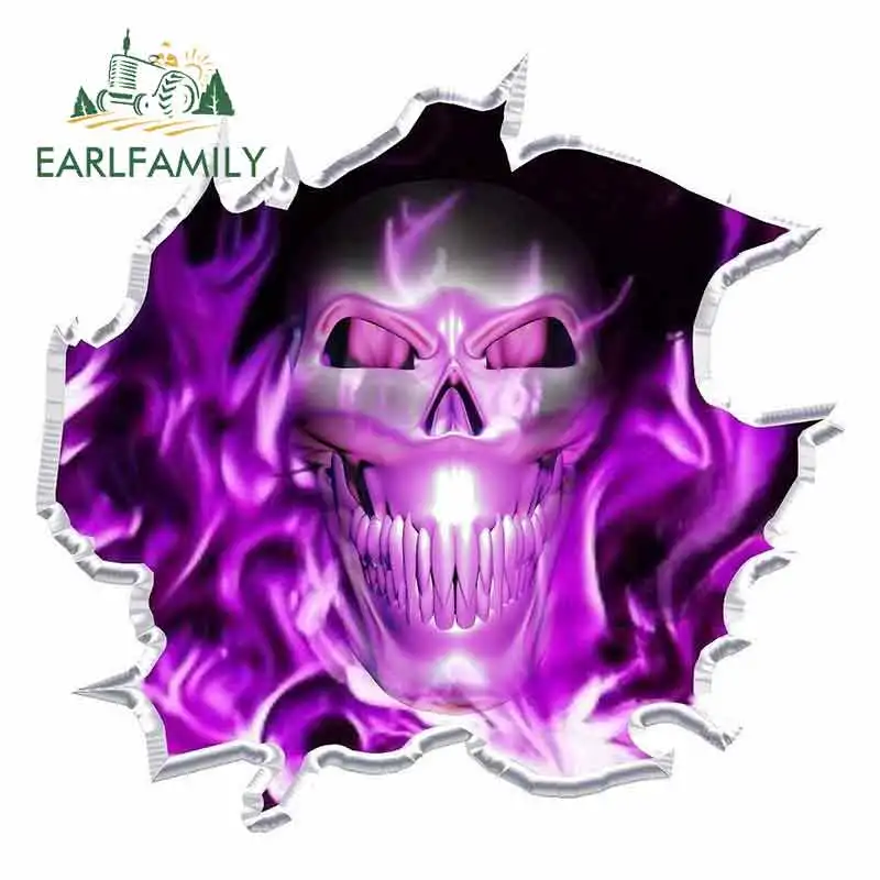 

EARLFAMILY 13cm x 12.5cm for Purple Ripped Flaming Skull Anime Car Stickers Vinyl JDM Windshield Bumper Windows DIY Fine Decal