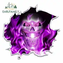 EARLFAMILY 13cm x 12.5cm for Purple Ripped Flaming Skull Anime Car Stickers Vinyl JDM Windshield Bumper Windows DIY Fine Decal