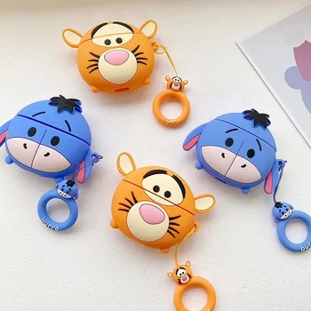 

3D Round Shape Soft Silicone Cute Cartoon Tiger/Eeyore Earphone Case For Airpods 1/2 Pro Buy One Get Corresponding Ring Free