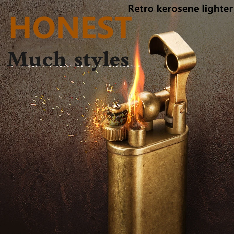 Honest Copper Cigarette Lighter Gasoline Vintage Kerosene For oil Lighter Grinding Wheels Fire Lighter Retro Windproof Lighter