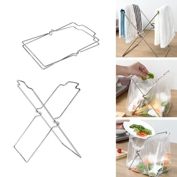 

Foldable Garbage Bag Shelf Folding Storage Rack Plastic Bag Shelf Trash Can Bracket Stainless Steel Storage Rack For Kitchen
