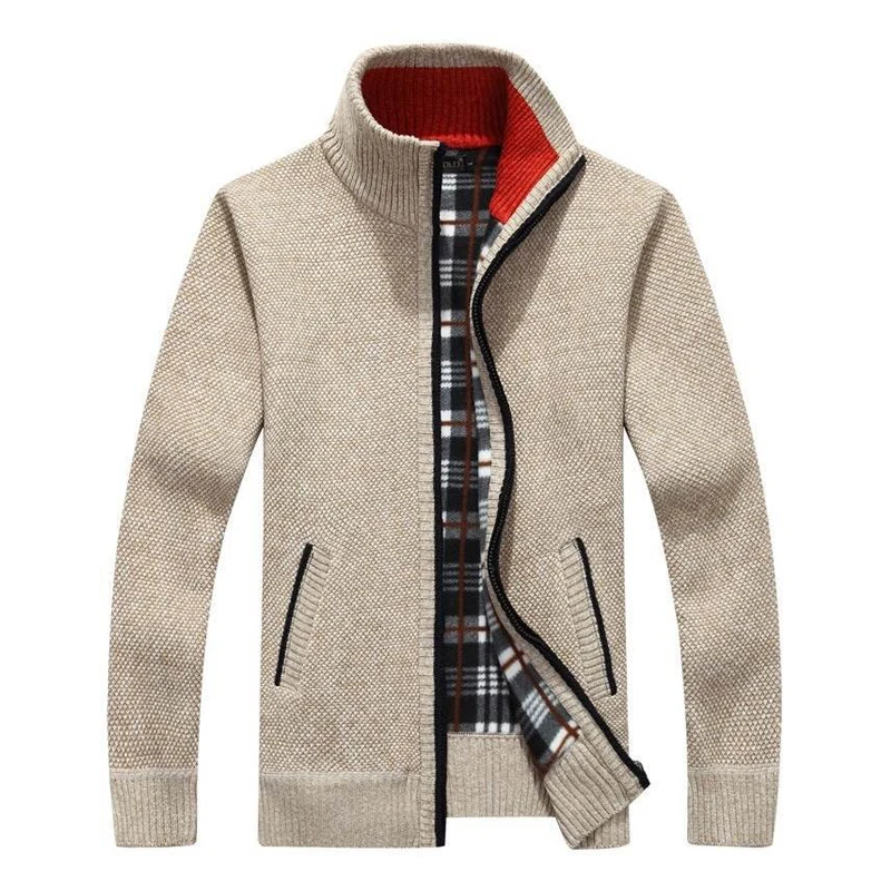 ^Cheap Men's New Fashion Brand Warm Zipper Cardigan Jacket Sweater Slim Long-sleeved Solid Color Regular Turtleneck Sweater For Men