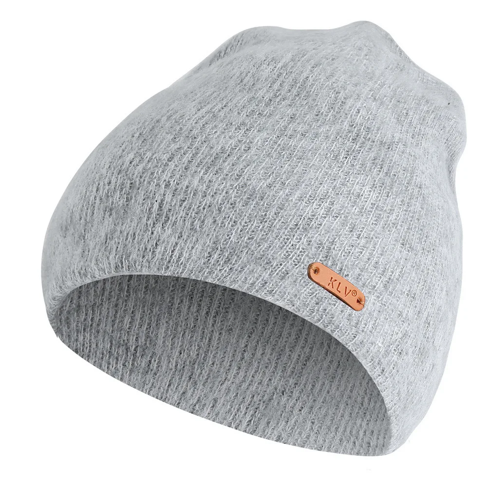 Мужская зимняя короткая вязаная шапка из кашемира, унисекс, утолщенная шапка, wo Мужская этикетка, уличная Лыжная теплая шапка, теплая шапка с защитой ушей - Цвет: Светло-серый