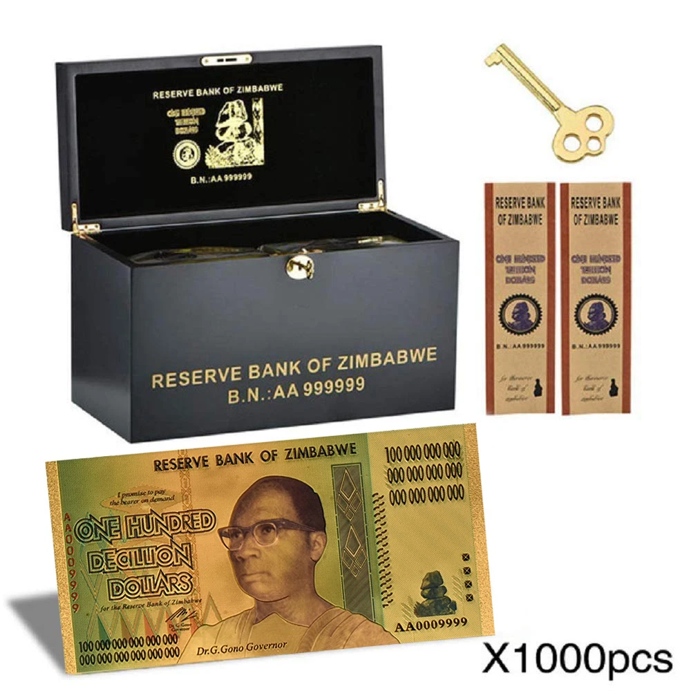 1000 шт золотых банкнот из вимбии$ Z100 триллион/100 кинтриллион/5 октиллион/100 децильон доллар поддельные бумажные деньги бизнес подарок