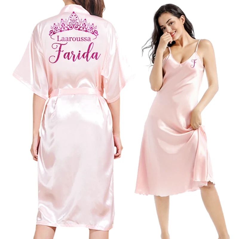 Fashion Personalized Name Logo Wedding Robe Nightgown Female Satin