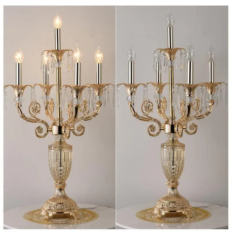 Italy style Gold crystal table lamp led Abajour kitchen lighting Restaurant Led candlestick E14 cloth shade reading desk lamps|Настольные
