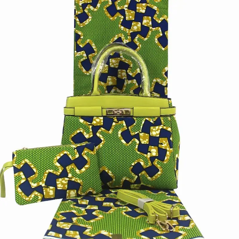 Новое поступление моды Micle настоящая мягкая новая восковая ткань с женской сумочкой набор. Африканская Анкара восковая сумка для шитья