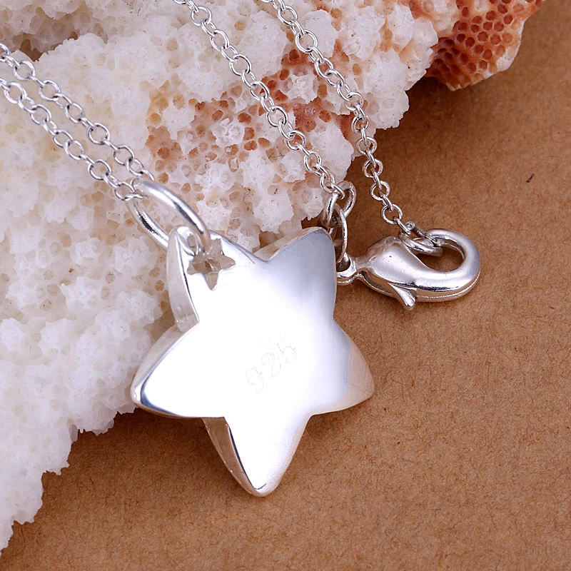 Details about   Women Solid 925 Sterling Silver 2Layers 18'' Box Chain Star Pendant Necklace 