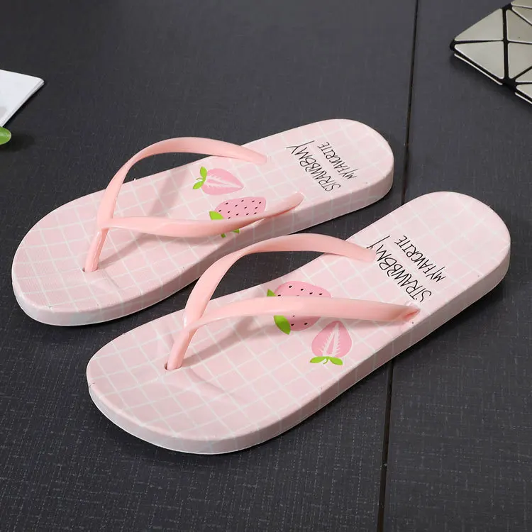 

Flip-flops Flat Anti-slip Students Cute Cartoon Strawberry Home Bathroom Soft-Sole Beach Sandals