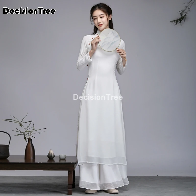2021 китайское платье cheongsam qipao вечерние Восточное длинное чистый белый хлопок лен