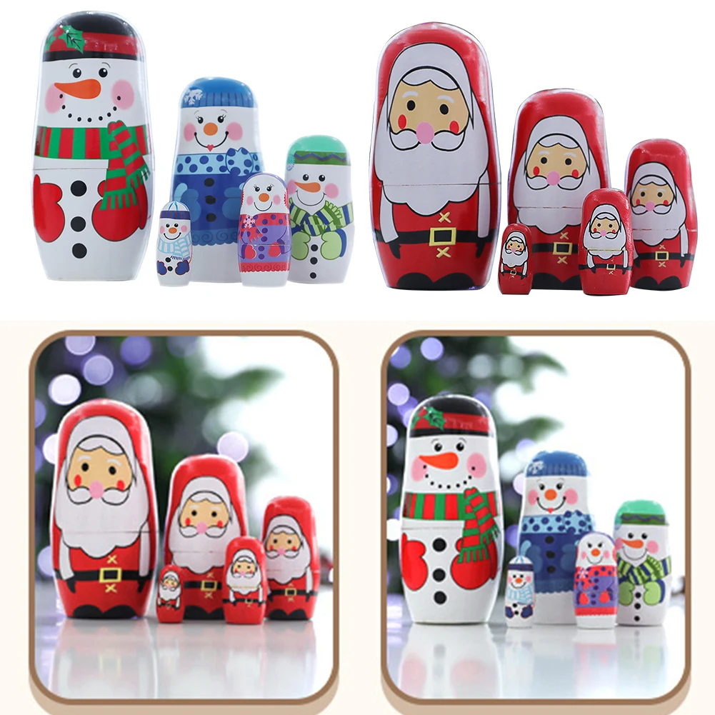 5 шт. игрушка Матрешка гладкая домашняя ручная роспись милые рождественские деревянные декорации портативные вечерние подарки для детей фестиваль матрешки