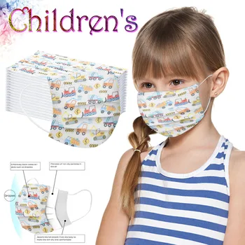 

Children's Masks 50pcs Cute Small Digging Car Construction Printing Pattern Dustproof And Windproof Disposable Masks