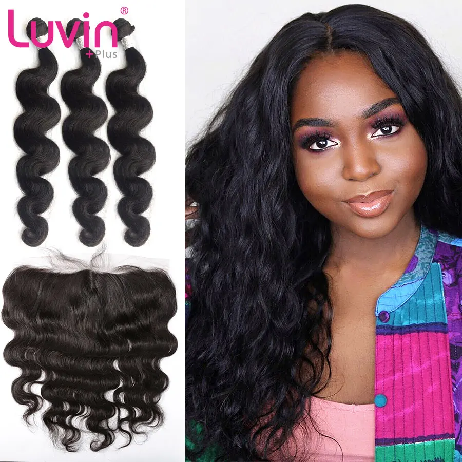 

Luvin OneCut Hair Brazilian Hair Weave Virgin Hair Bundles Body Wave 3 4 Bundles With Lace Frontal Closure Wavy Hair Extensions