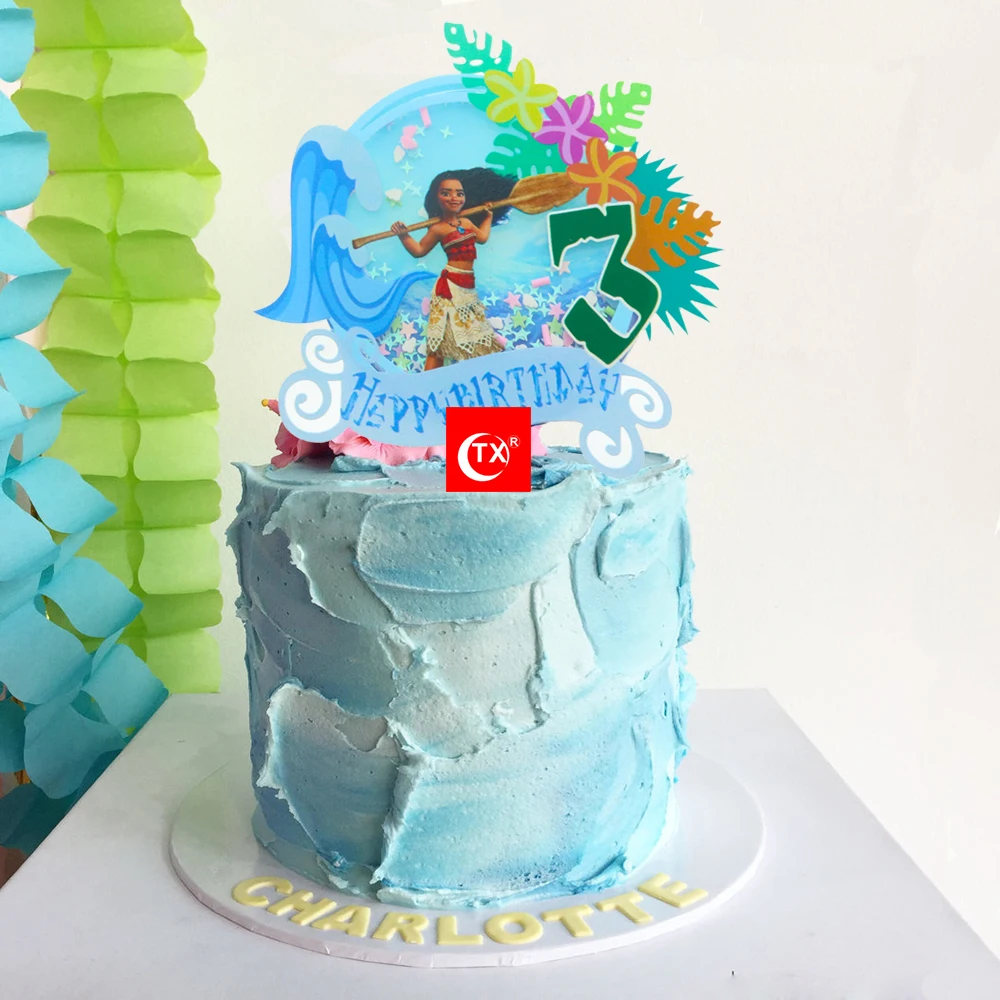 TX Moana Theme Tropical Birthday Baby Moana baby 1st birthday Luau Acrylic Cake  Topper For Party Decorations Supplier