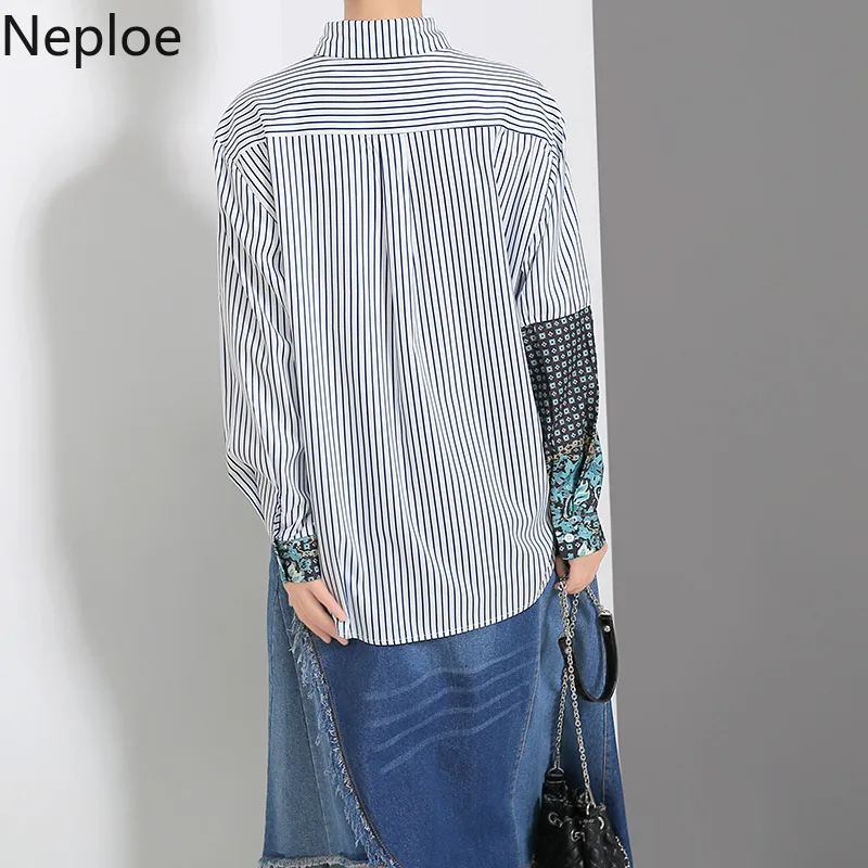 Neploe/Женские блузки в полоску в ретро-стиле, Осенние новинки, Harajuku стиль, Свободные плиссированные блузы, поло, воротник, кнопка, короткая рубашка 45843