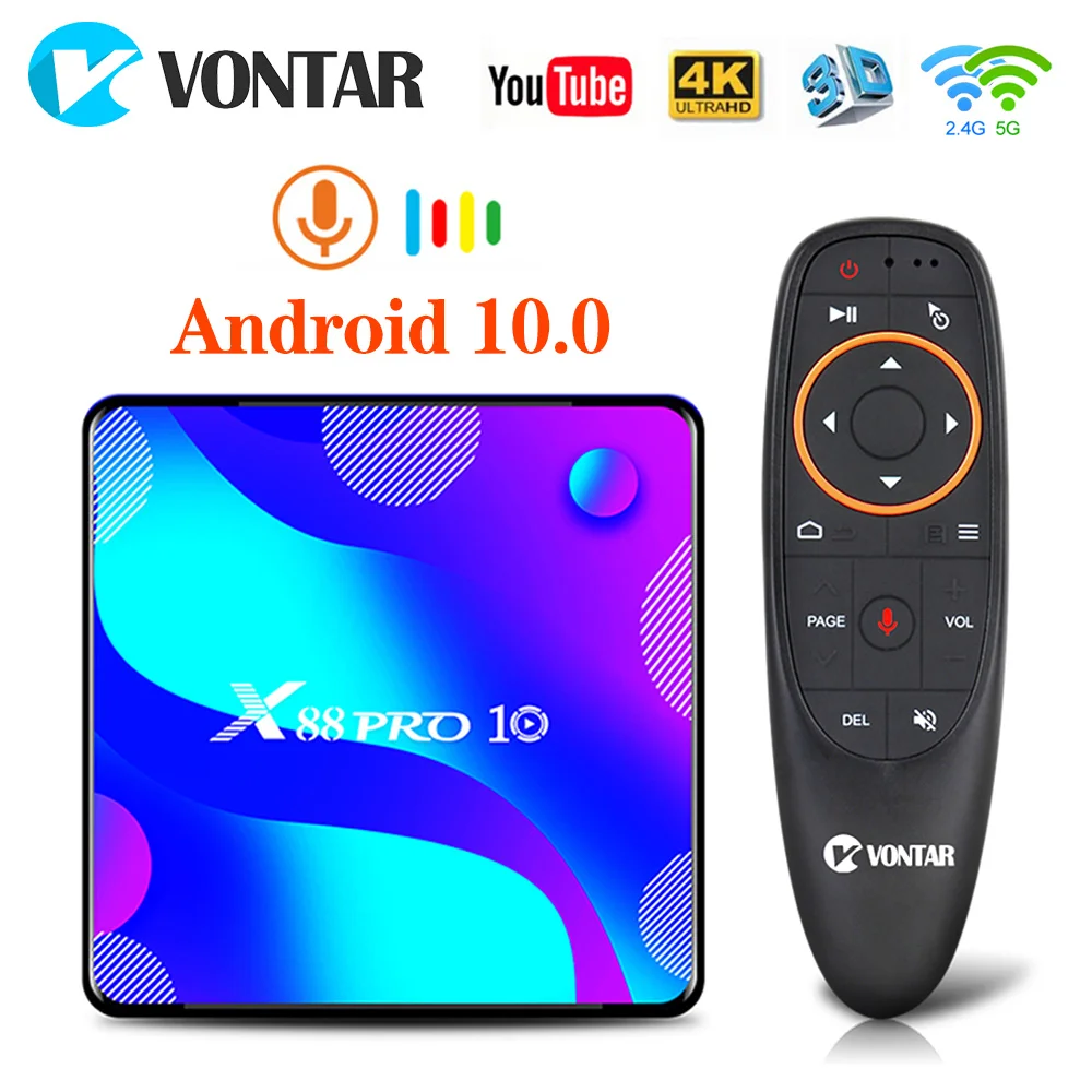 VONTAR 4GB 128GB Smart TV Box Android 10 4g 64gb X88 PRO Rockchip RK3318 4K Google Store X88Pro Android 10.0 Youtube Set Top Box