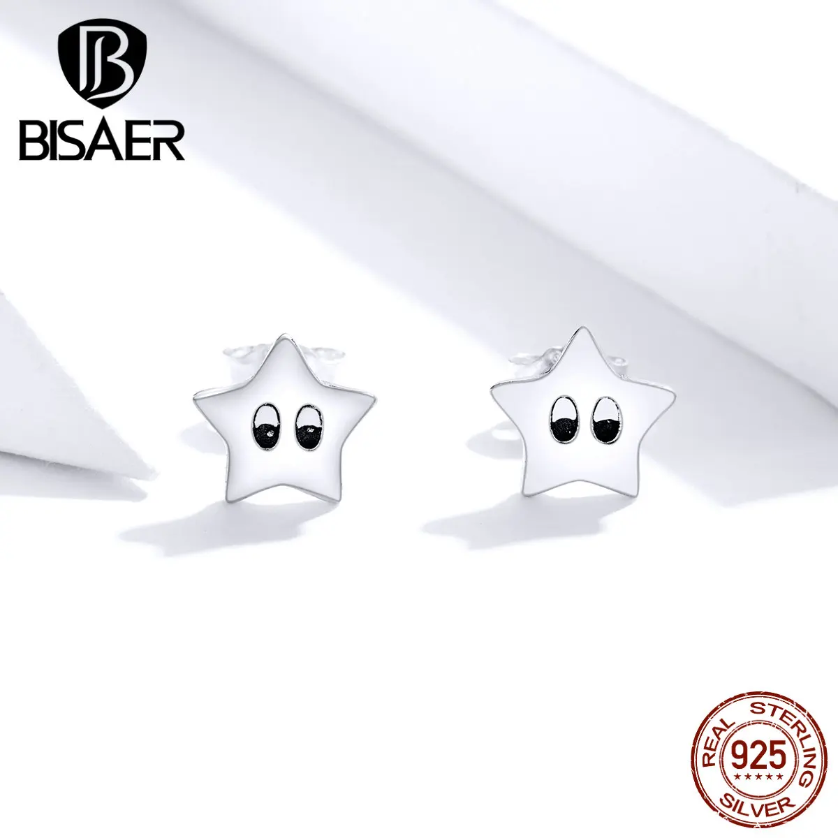 Маленькие серьги со звездами, BISAER,, 925 пробы, серебряные, милые, со звездой, изысканные серьги-гвоздики для девочек, модное ювелирное изделие ECE796