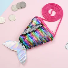 Cute Zipper Gift Mini Wallet Pouch Fish Tail Crossbody Girls Coin Purse Sequins Casual Shoulder Kids