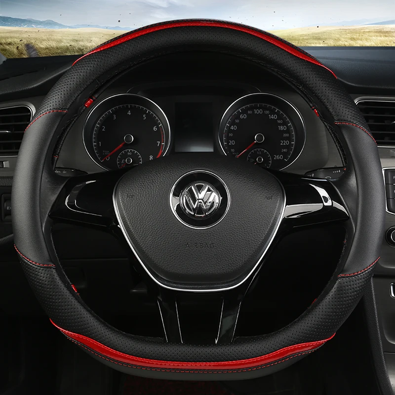 Фото D-образная форма Чехол рулевого колеса автомобиля для VW Jetta 6 2017-2019, Гольф 7, Scirocco, Беттл 2012-2019, Tiguan 2019, 2020, Volkswagen №4