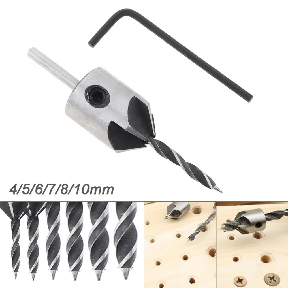 

4-10mm Countersink Drill Bit Flute Round Shank Adjustable Tapered Bits for Wood with Allen Wrench Woodworking Drilling Tools
