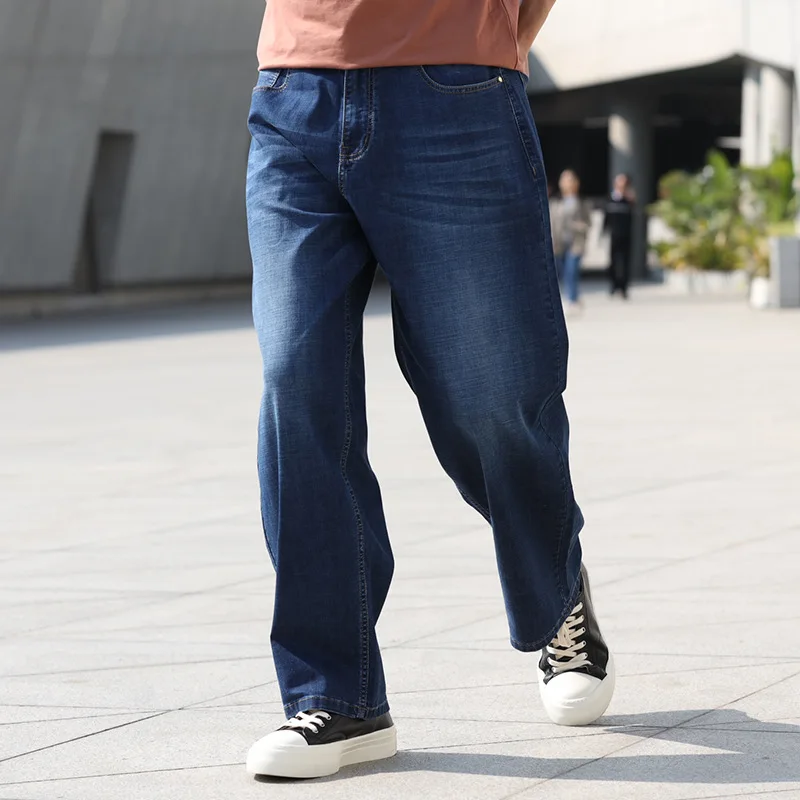 Summer Thin Section Men's Jeans Straight Large Size Loose Denim Trousers Blue Hip hop Leisure Streetwear Wide Leg Pants