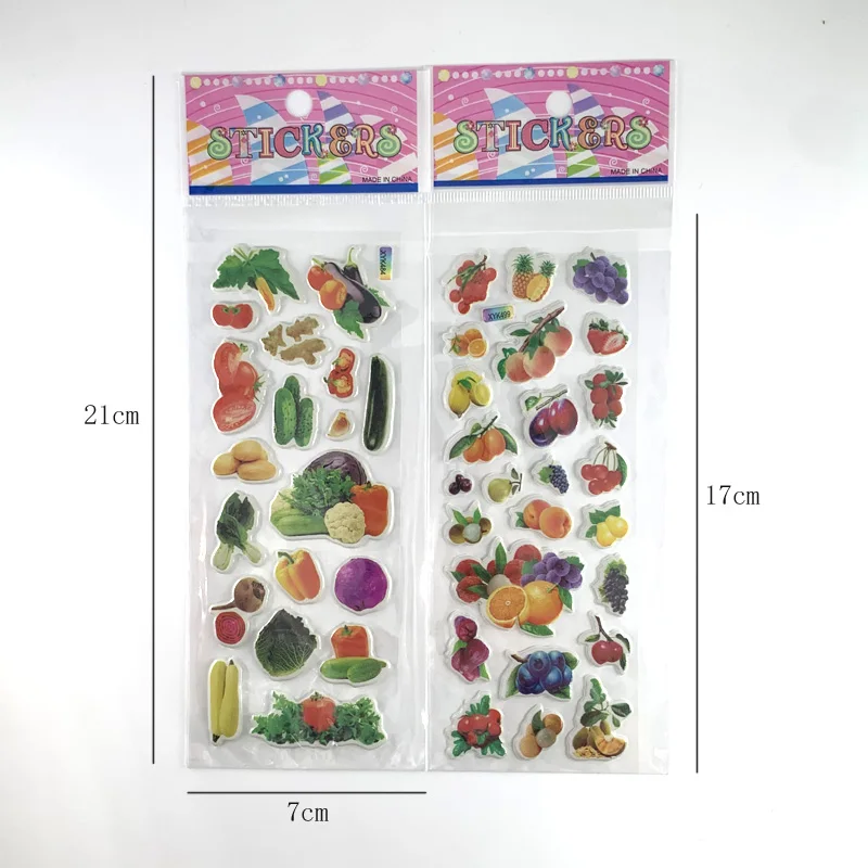 12 Sheets/Set Vegetable and Fruit 3D Puffy PVC Stickers Kids Early Learning Education Scrapbooking