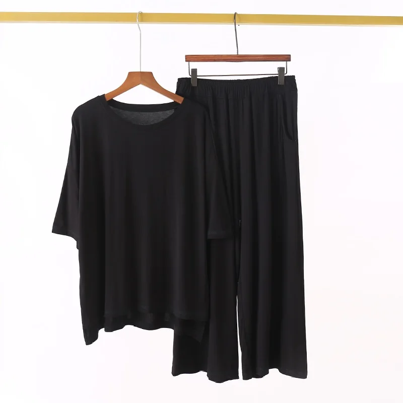 Women Pajamas Set Women Pajama Suit Plus Size 7XL 150KG Women Modal Pajamas Sets Spring Summer Short Sleeve Top and Calf-Length Pants Women Soft Sleepwear Suit