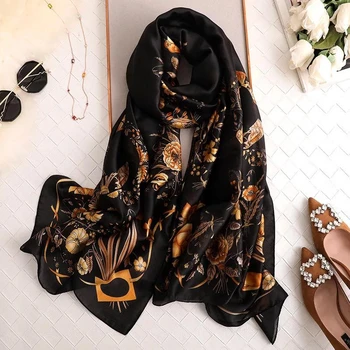 

Yulaili 2020 Fashion Printing Scarves Summer Silk Scarf Ladies Beach Black Red White Pink Wraps and Shawls Female Gift Wholesale
