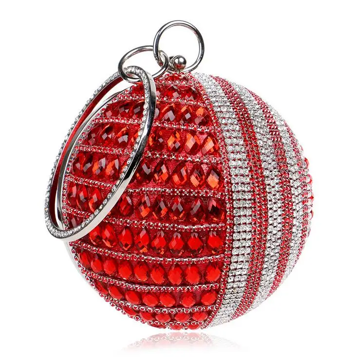 

New Round Pearl Beaded Evening Bags Women's Pearl Beads Clutch Bags Handmade Wedding Bags red Gold Diamonds purse Party bags