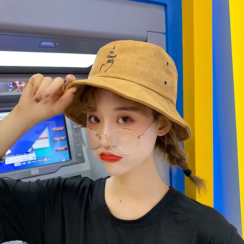 SP& CITY Женская однотонная Милая Панама Harajuku, женская шапка с вышитыми буквами, личная Рыбацкая шляпа, Повседневная Удобная дышащая шляпа