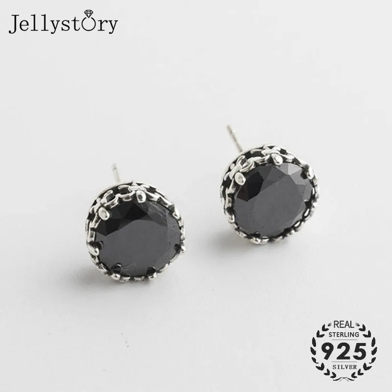Jellystory модные серьги гвоздики 925 серебро с круглой формы Обсидиановая серьга