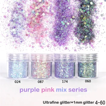 

1 Jar Nails Sparkly Mixed Hexagon Fine Powder Paillette Purple Pink Mix Series Gel Polish Nail Flakes Shiny NailArt Sequins