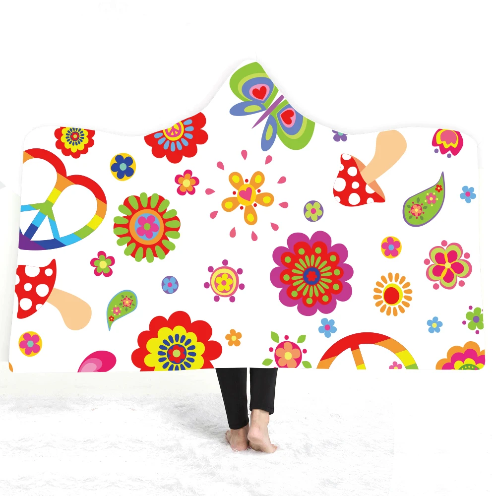 

Hooded Blanket 3D Printing Colored Cubes Warmly Wearing Soft Winter Home Sofa Travel Portable Towel Plush Mat Blanket
