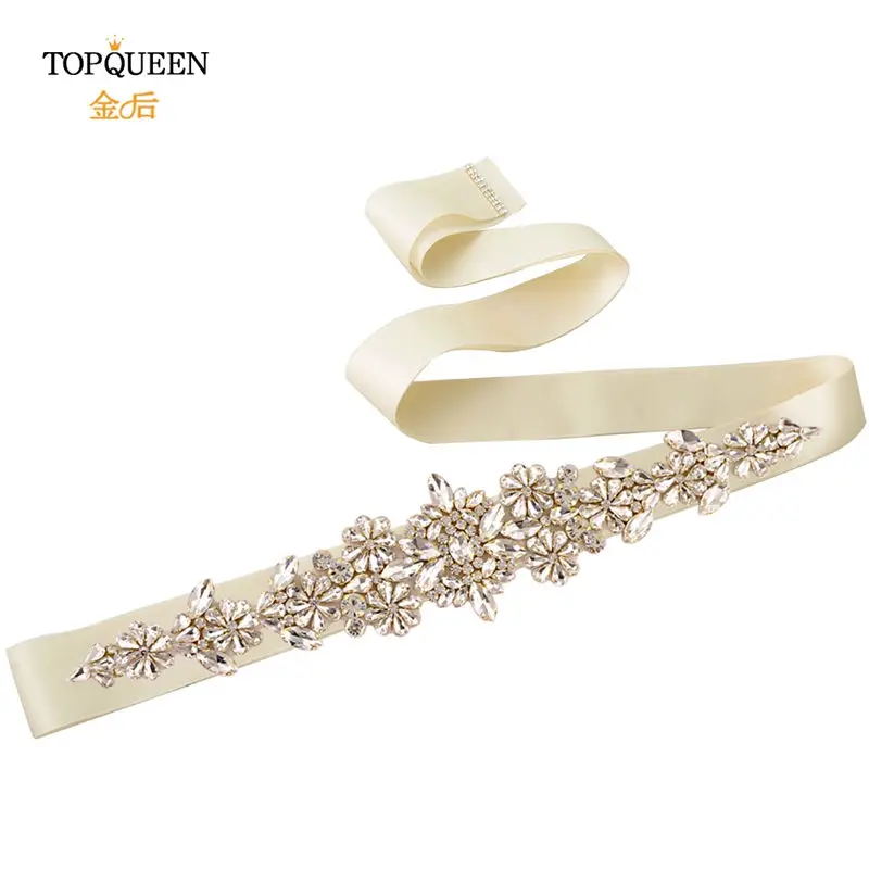 TOPQUEEN S325-G Свадебный ремень Золотой горный хрусталь отделка ремня вечернее платье пояс золотой пояс кристаллы для свадебного платья Пояс Свадебный золотой пояс - Цвет: Ivory