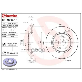

Disc brake front. Honda CR-V III (re _) 06/06- / Honda CR-V IV (rm _) 01/12- Brembo art. 09.a866.10