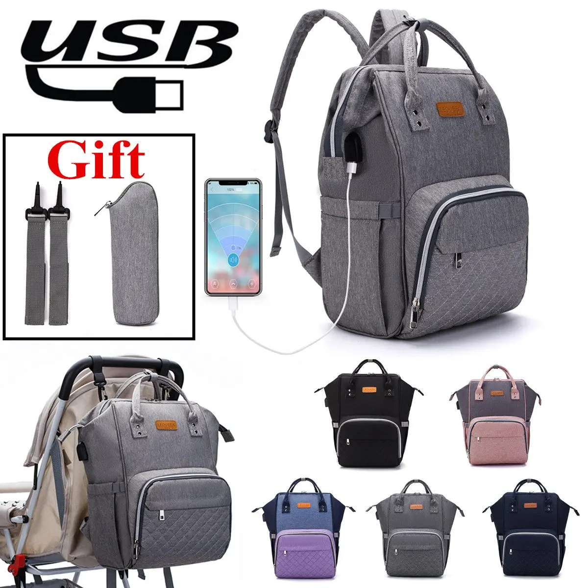 Модная сумка для мам, USB сумка для подгузников, сумка для кормления ребенка, большая вместительность, женский рюкзак для мам, водонепроницаемый рюкзак для беременных