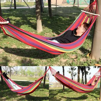 

2 Persons Striped Hammock Outdoor Leisure Bed Hanging Bed Thickened Canvas Hanging Bed Sleeping Swing Hammock 2 Color