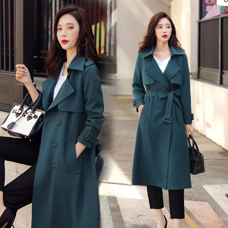 

Fashion Comfortable Long Sleeve Trench Coat Mid-length 2019 Autumn Double Breasted Elegant