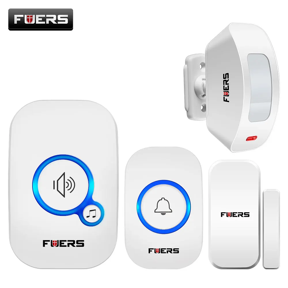 Fuers Wireless Doorbell Home Security Pir Motion Welcome Chime Door Sensor Sound Alarm 32 Song Smart Doorbell Ring Touch Button