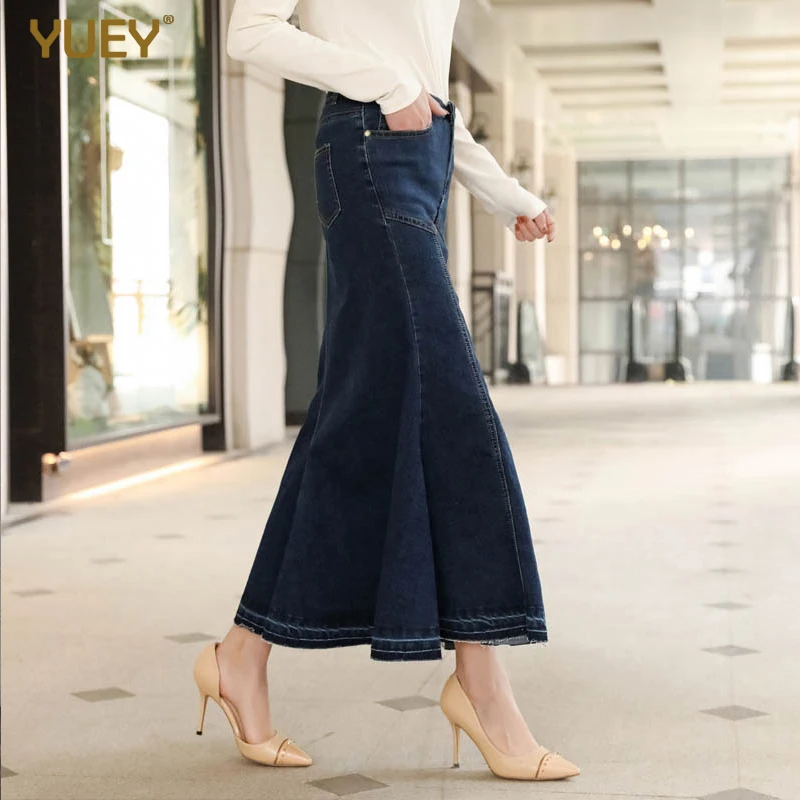 Gonna di Jeans da donna elasticizzata elasticizzata alla caviglia Jeans  attillati abito a vita alta sollevatore dell'anca gonna a coda di pesce S  6XL 8XL 40|Skirts| - AliExpress