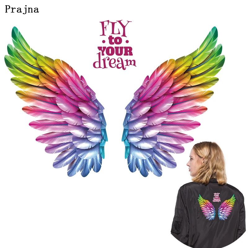 

Prajna Rainbow Wings Thermal Transfer On Cloth Printed Iron On Stickers Colorful Butterfly Heat Transfer Applique Badge Decor F