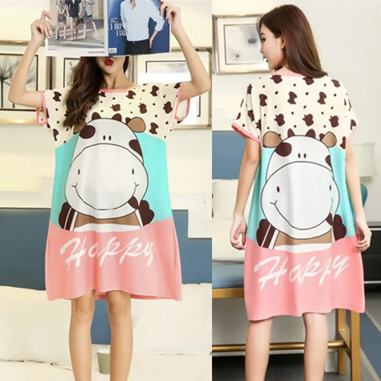 

Short Sleeve Nightgown Female Summer Pink-Collar Double-Sided Cow M-XXL (9.5 Yuan) () 130 ke hou