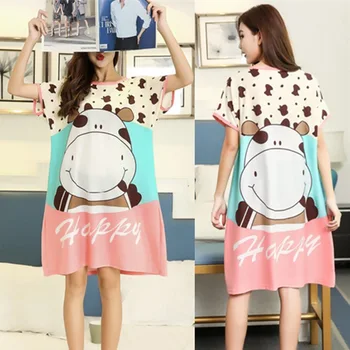 

Short Sleeve Nightgown Female Summer Pink-Collar Double-Sided Cow M-XXL
