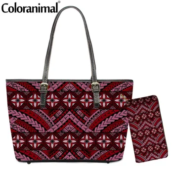 

Coloranimal African Tribal Polynesian Pattern Women Leather Shoulder Bag 2Pcs/Set Tote Handbag With Wallet Female Crossbody Bag