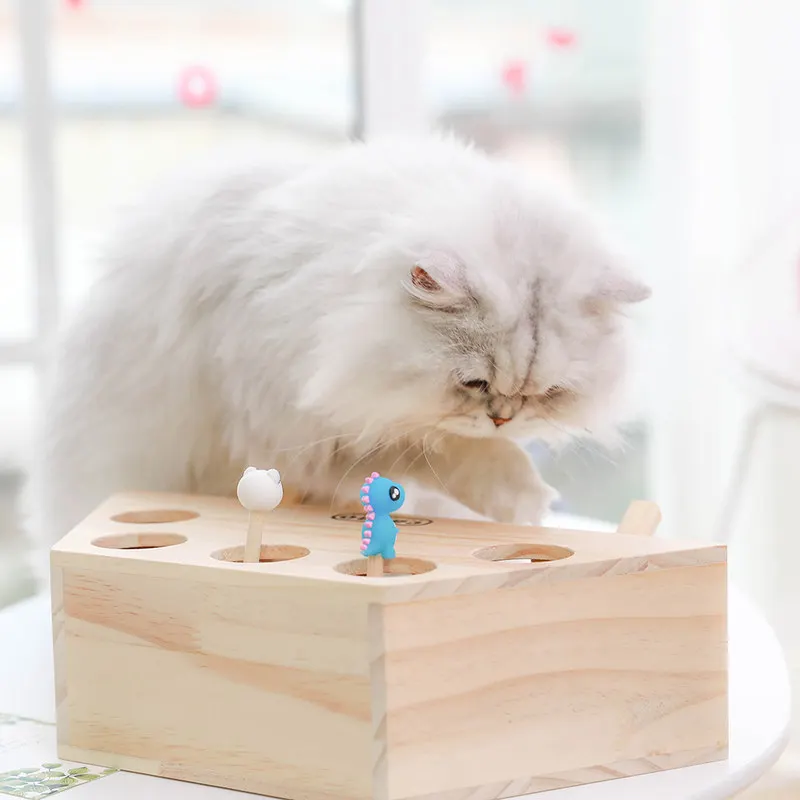 Pet Cat Dog Hunt Toy Indoor Wooden Interactive 3/5-holed Mouse Seat Scratch US 