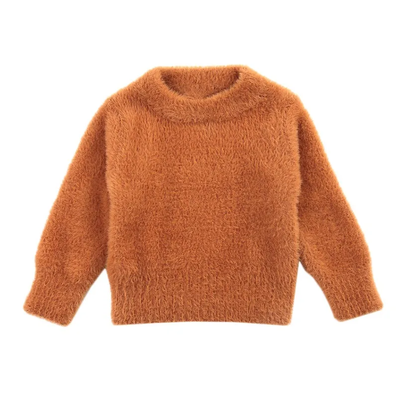 Осенне-зимний свитер из искусственного меха куницы для маленьких мальчиков и девочек, повседневный однотонный теплый удобный свитер